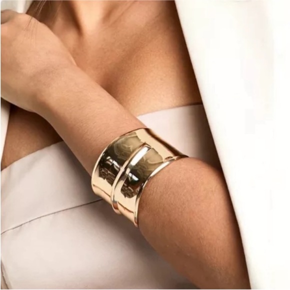 New! Anthropologie Gold Thick Cuff Bracelet - Picture 2 of 3